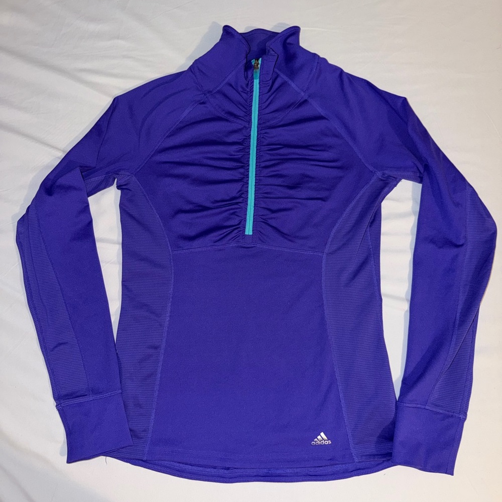 Adidas Climalite Women's Purple Quarter Zip Pullover Running Top Ruched Sz Small